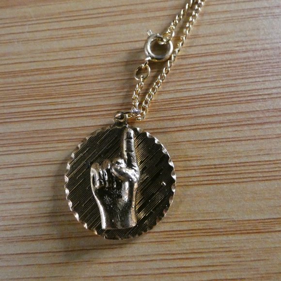 Gold Coin Pointing Finger Necklace - Picture 1 of 3